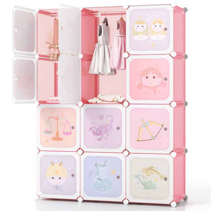 Children 12-Cube Wardrobe Baby Dresser Kids Bedroom Armoire-Pink