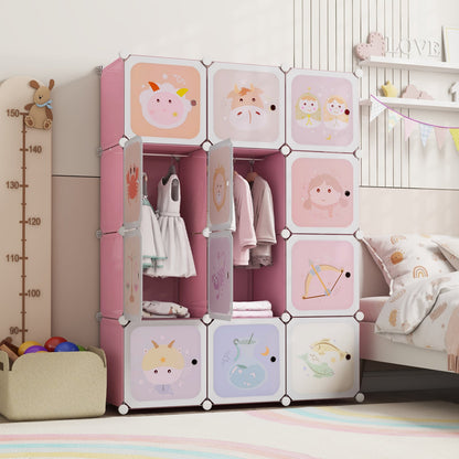 Children 12-Cube Wardrobe Baby Dresser Kids Bedroom Armoire-Pink