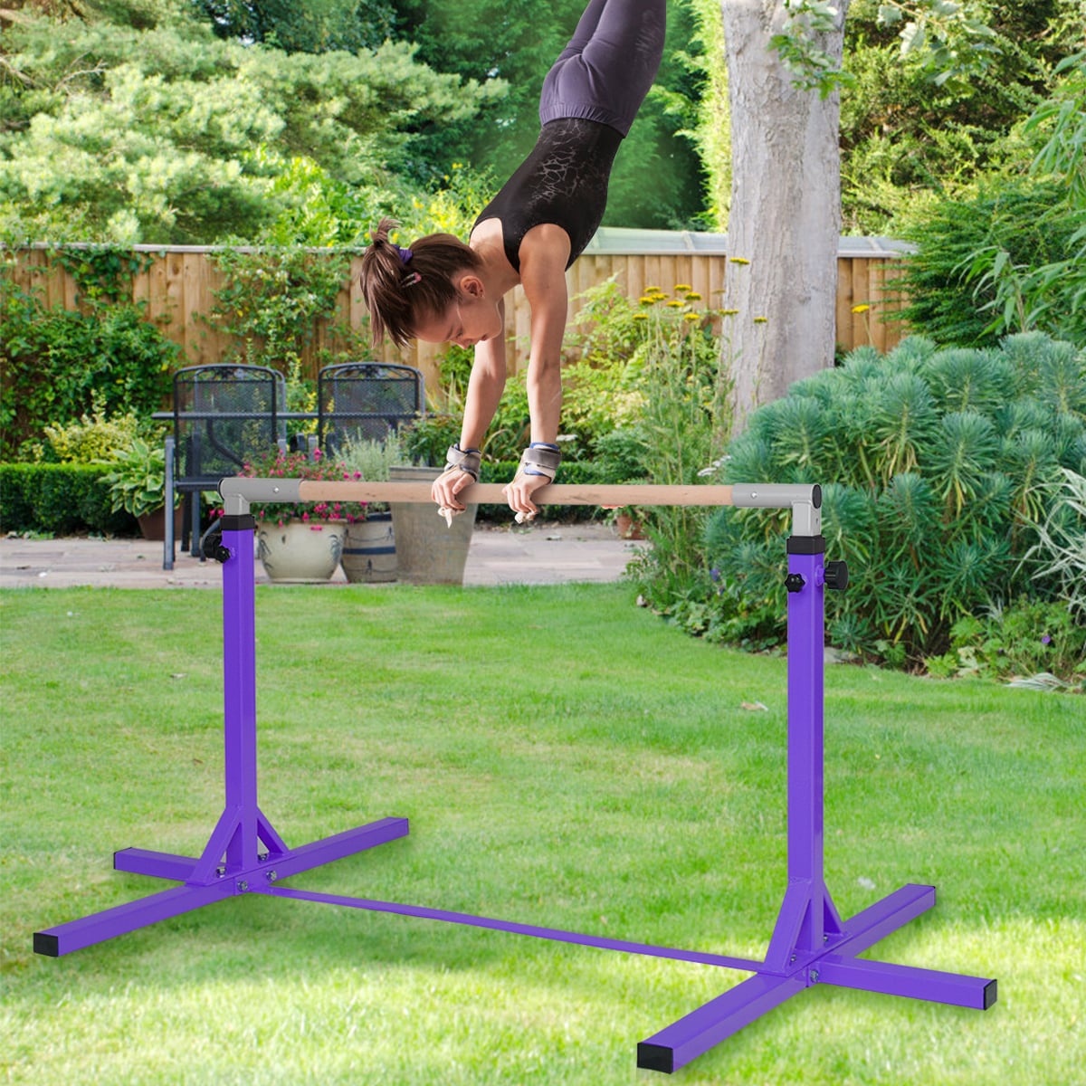 Children's Height Adjustable Gymnastics Training Bar, 90-150cm-Purple