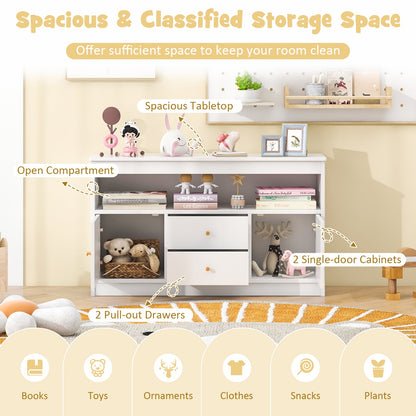 Wooden Kids Toy Children Bookshelf Storage Chest with Open Shelf-White