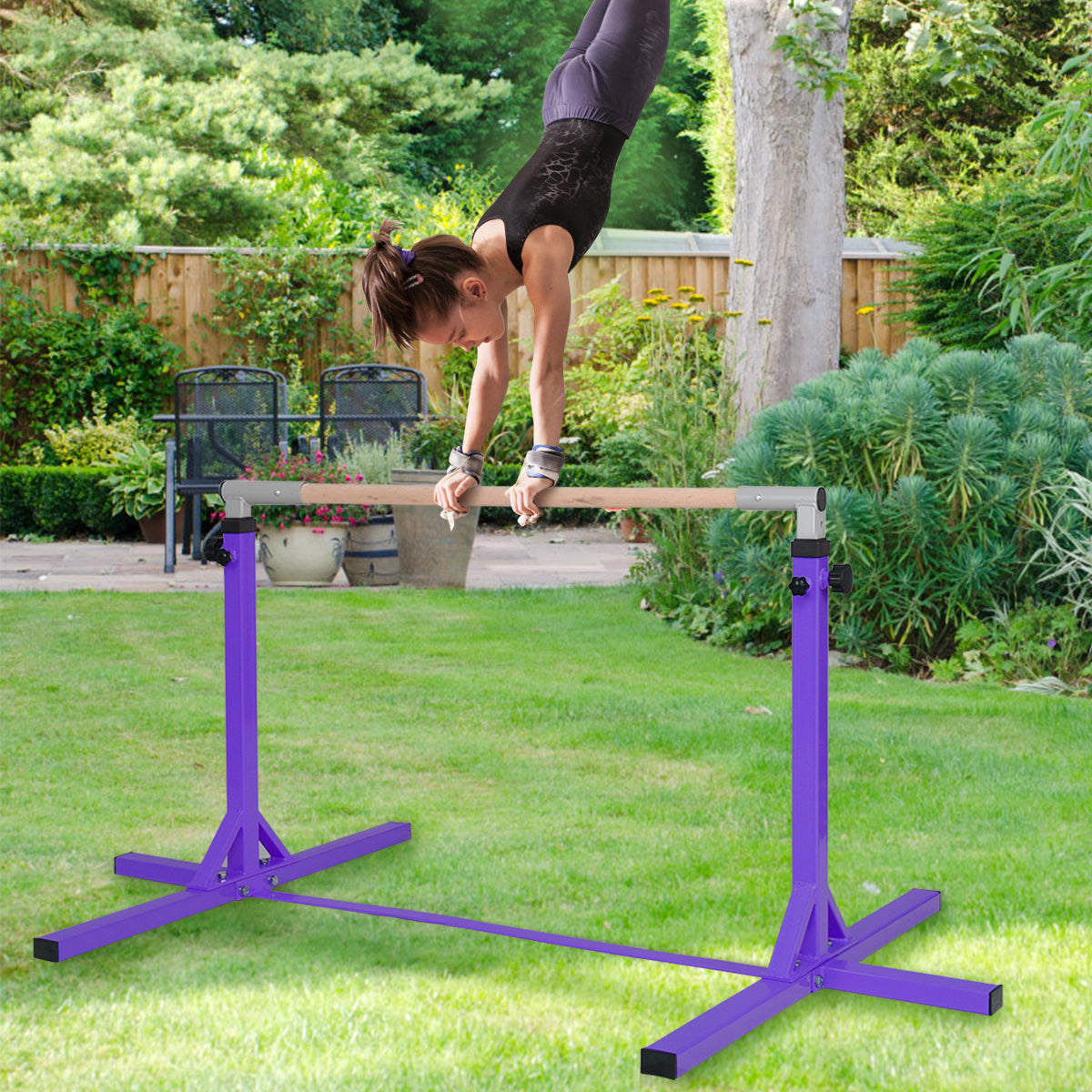 Children's Height Adjustable Gymnastics Training Bar, 90-150cm-Purple