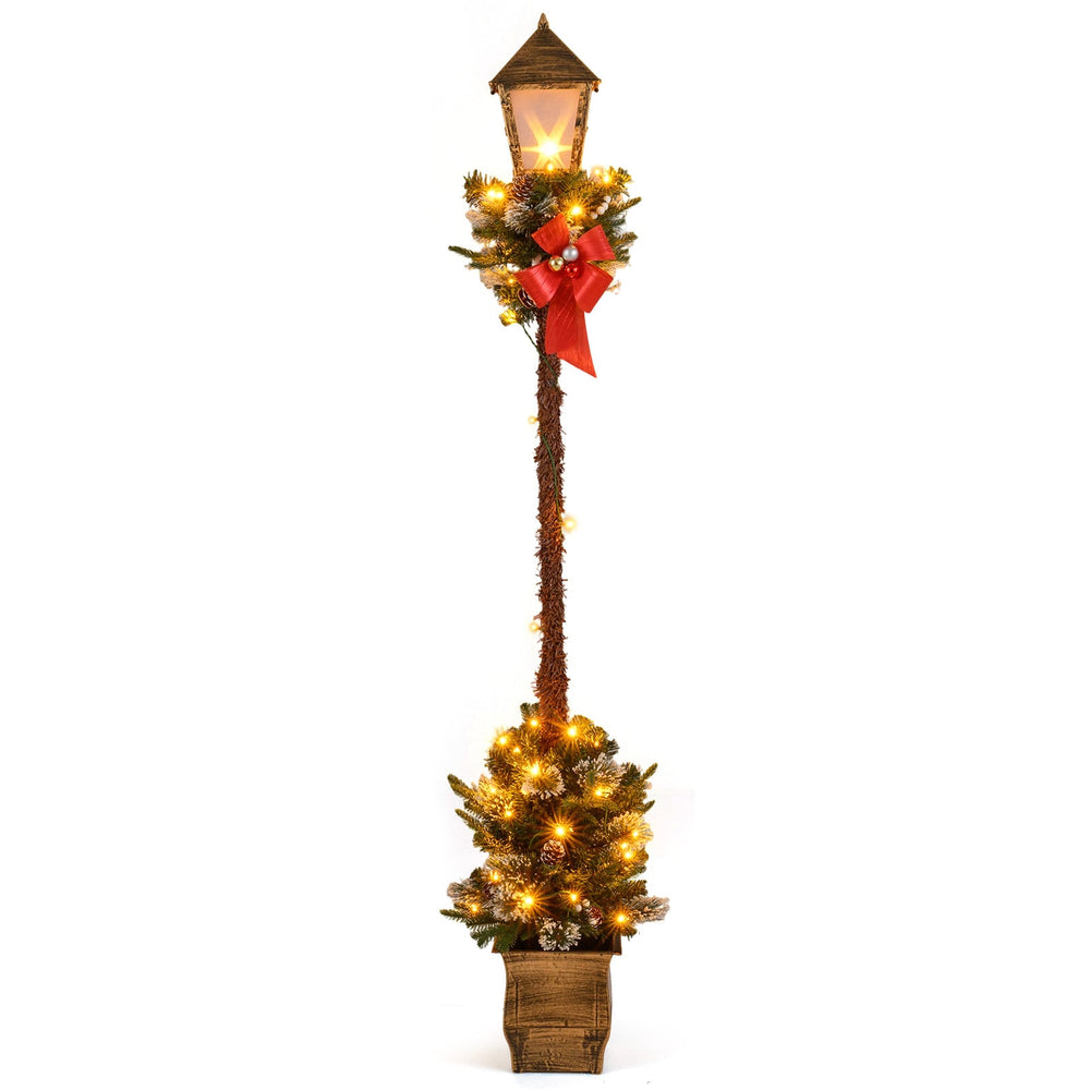 6.1 FT Christmas Pre-lit Street Lamp with Artificial Greenery