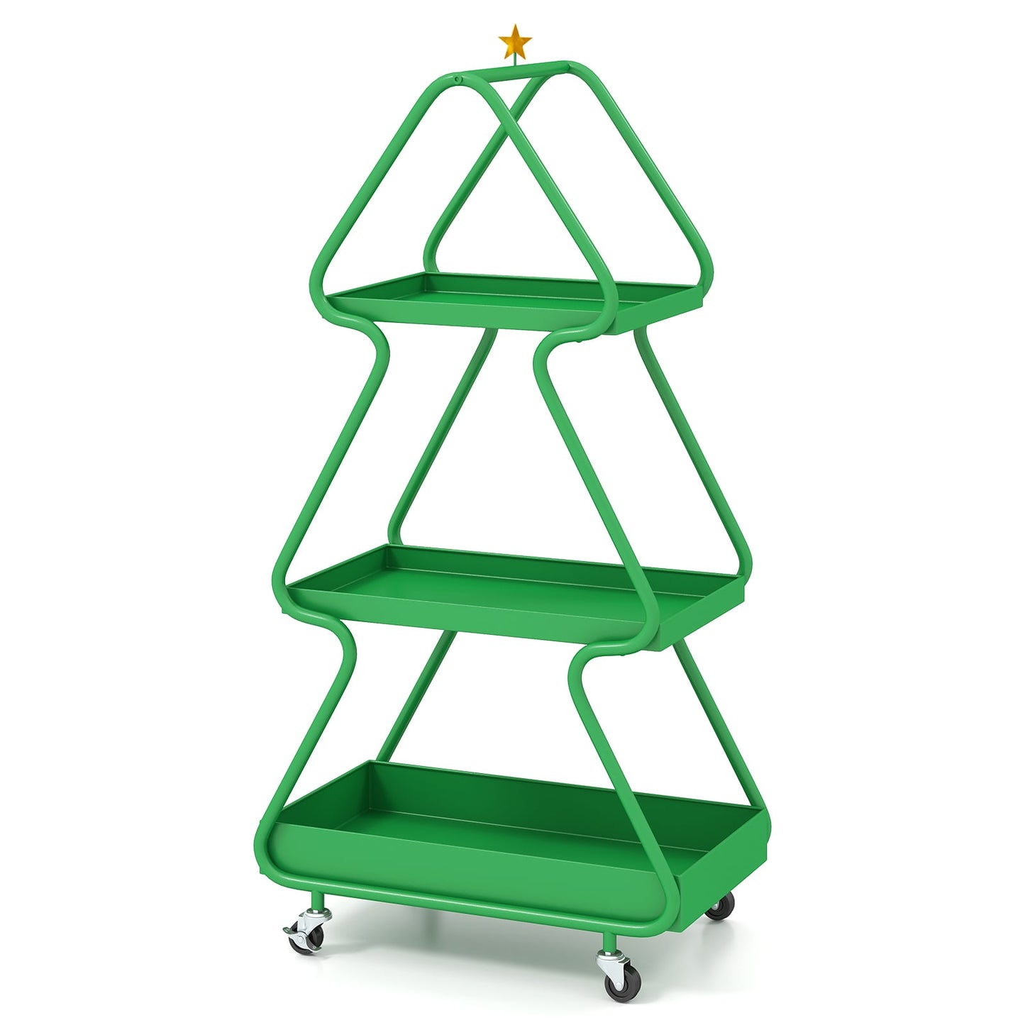 Christmas Tree Storage Cart 3-Tier Rolling Xmas Cart with Topper Star-Green