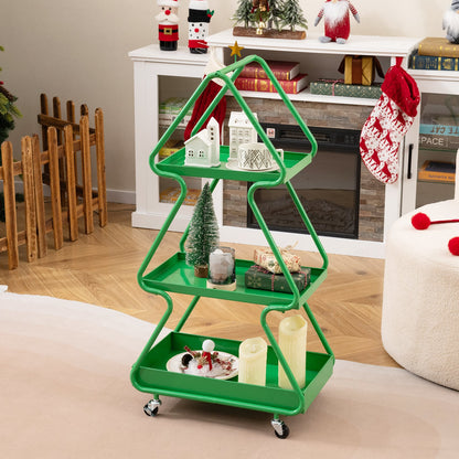 Christmas Tree Storage Cart 3-Tier Rolling Xmas Cart with Topper Star-Green