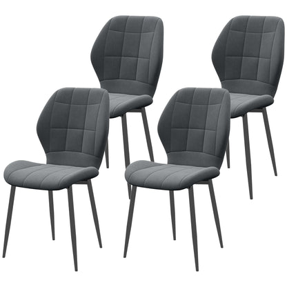HOMCOM Set of Four Flannel Relaxed Tub Dining Chairs - Dark Grey