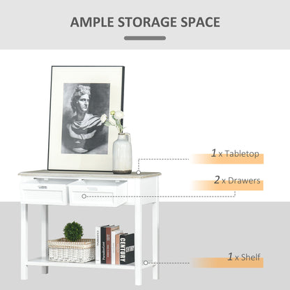 HOMCOM Console Table with 2 Drawers and Storage Shelf, Vintage Distressed Sofa Table for Hallway, Living Room, Bedroom, White