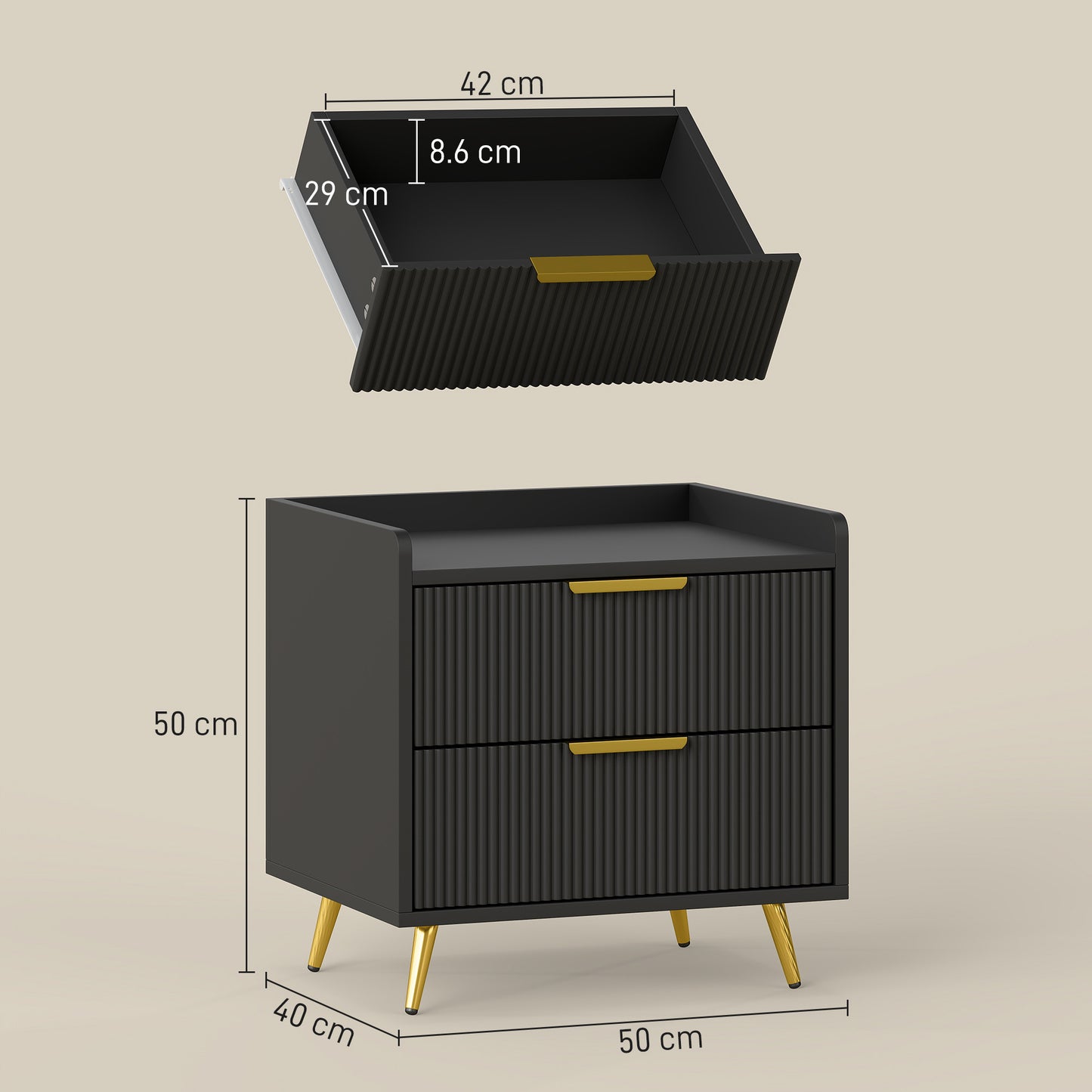 HOMCOM Elegant Two-Drawer Bedside Table - Black