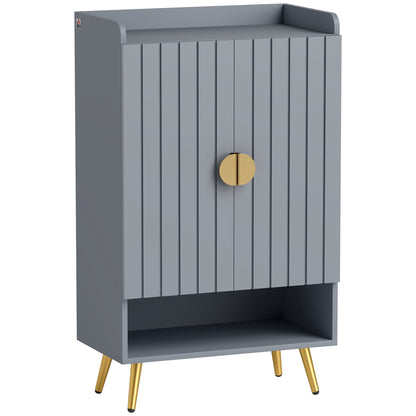 HOMCOM Modern Shoe Cabinet with 2 Doors, Open Shelf and Adjustable Shelves, 15 Pair Hallway Shoe Cupboard, Entryway Storage Unit, Light Grey