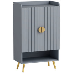 HOMCOM Modern Shoe Cabinet with 2 Doors, Open Shelf and Adjustable Shelves, 15 Pair Hallway Shoe Cupboard, Entryway Storage Unit, Light Grey