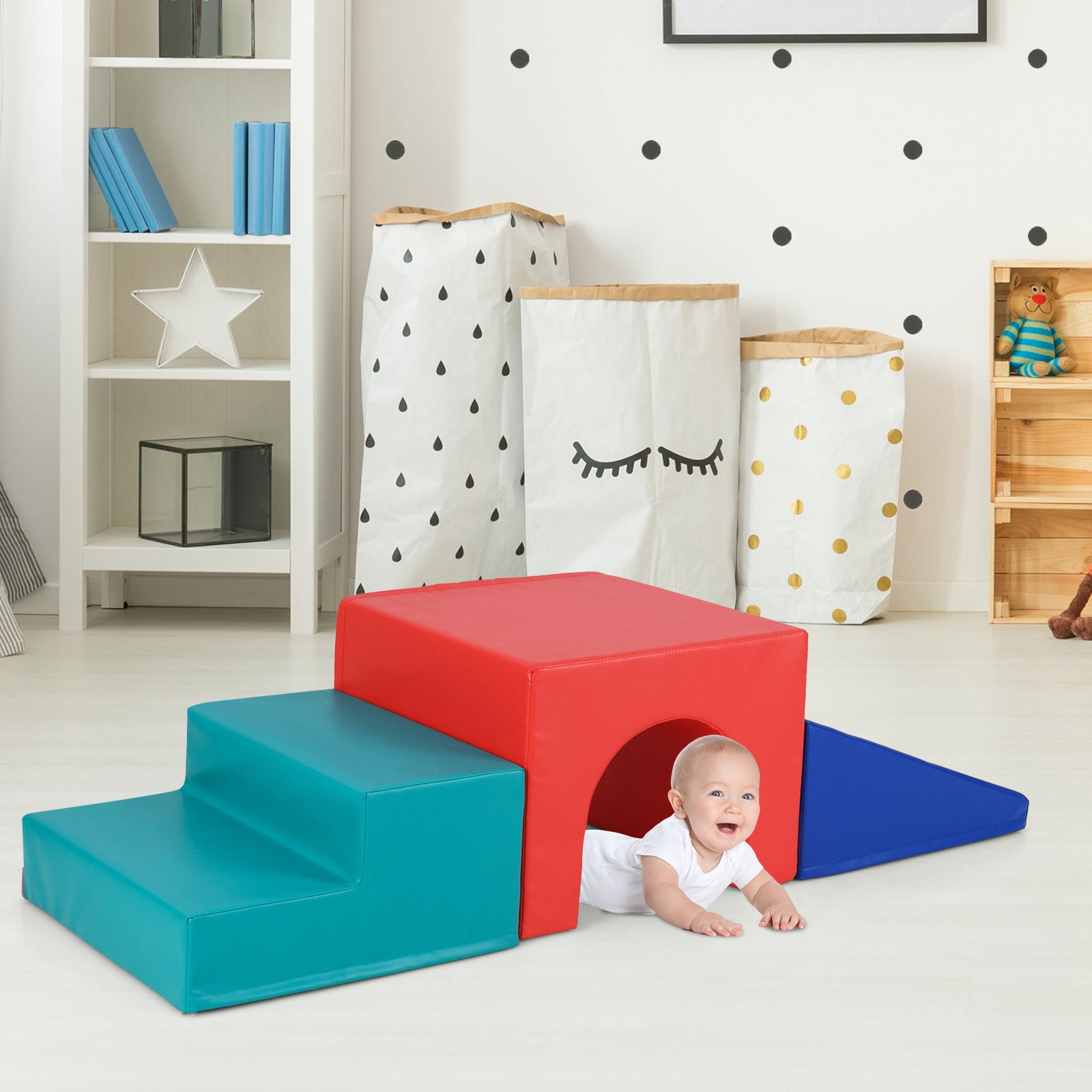Climb and Crawl Foam Block Play Set for Infant Baby and Toddlers-Blue &amp; Red