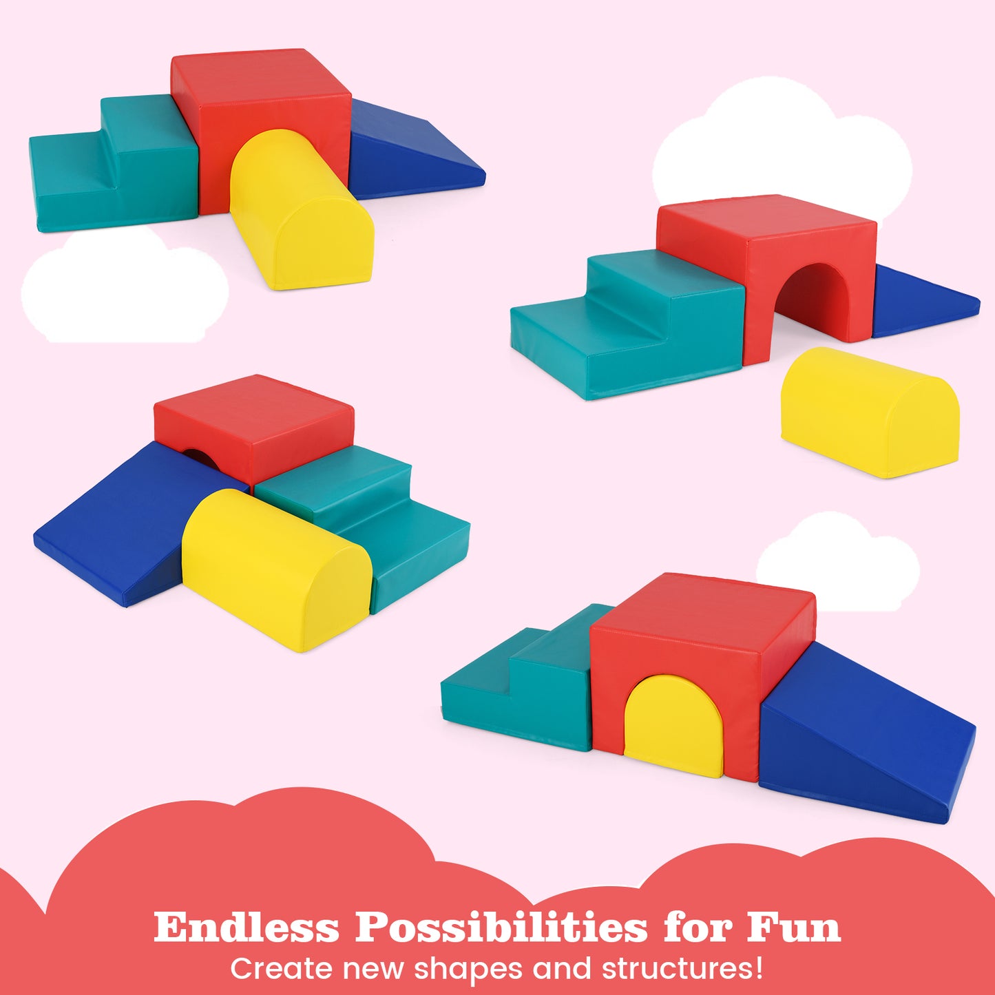 Climb and Crawl Foam Block Play Set for Infant Baby and Toddlers-Blue &amp; Red