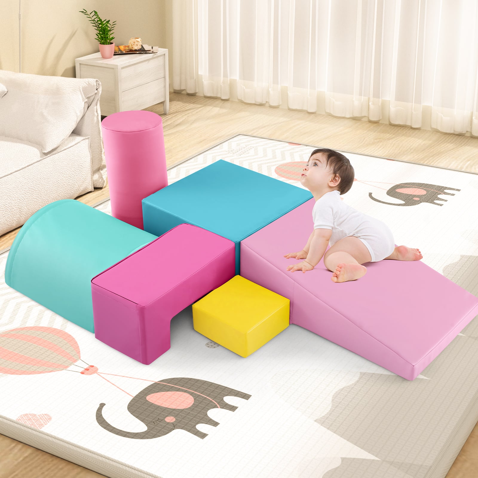 Foam Climbing Blocks with PU Cover for Toddlers 1-3-Pink