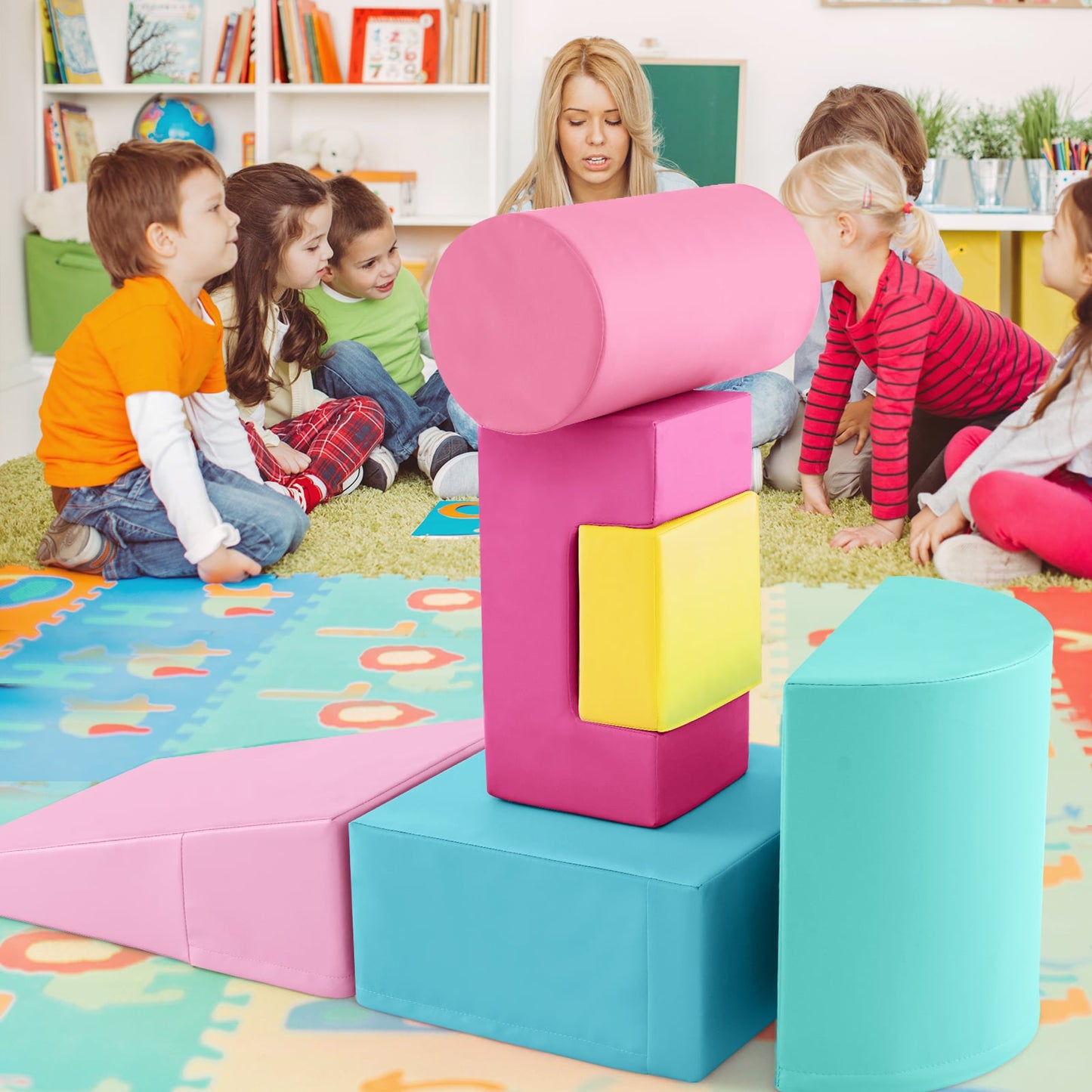 Foam Climbing Blocks with PU Cover for Toddlers 1-3-Pink