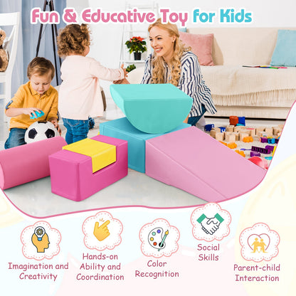 Foam Climbing Blocks with PU Cover for Toddlers 1-3-Pink