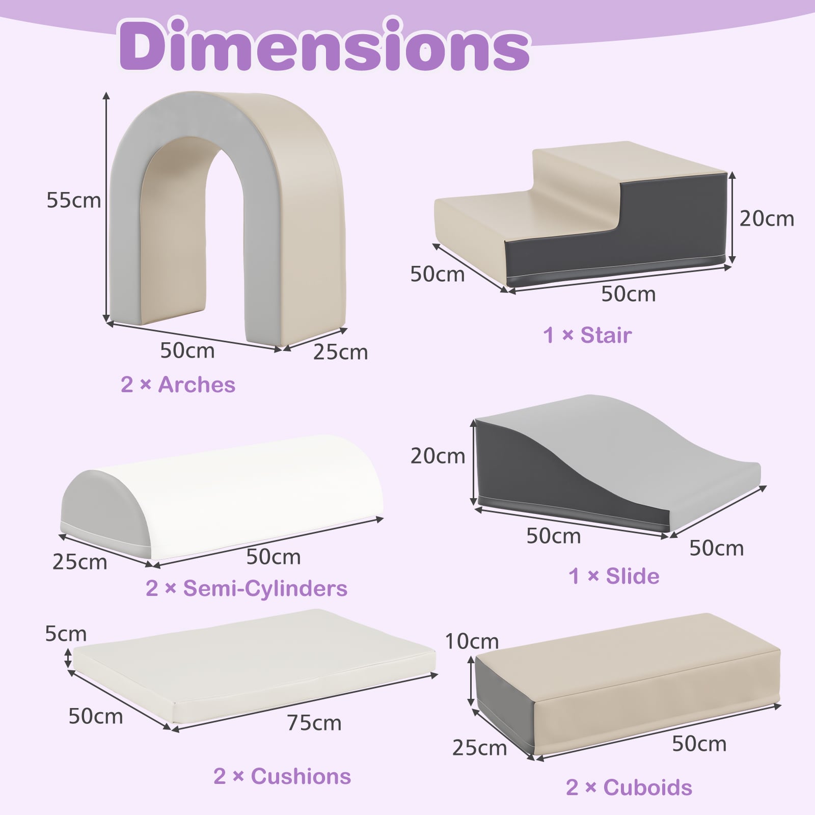 10-Piece Foam Climbing Blocks for Crawling Climbing and Sliding-Grey