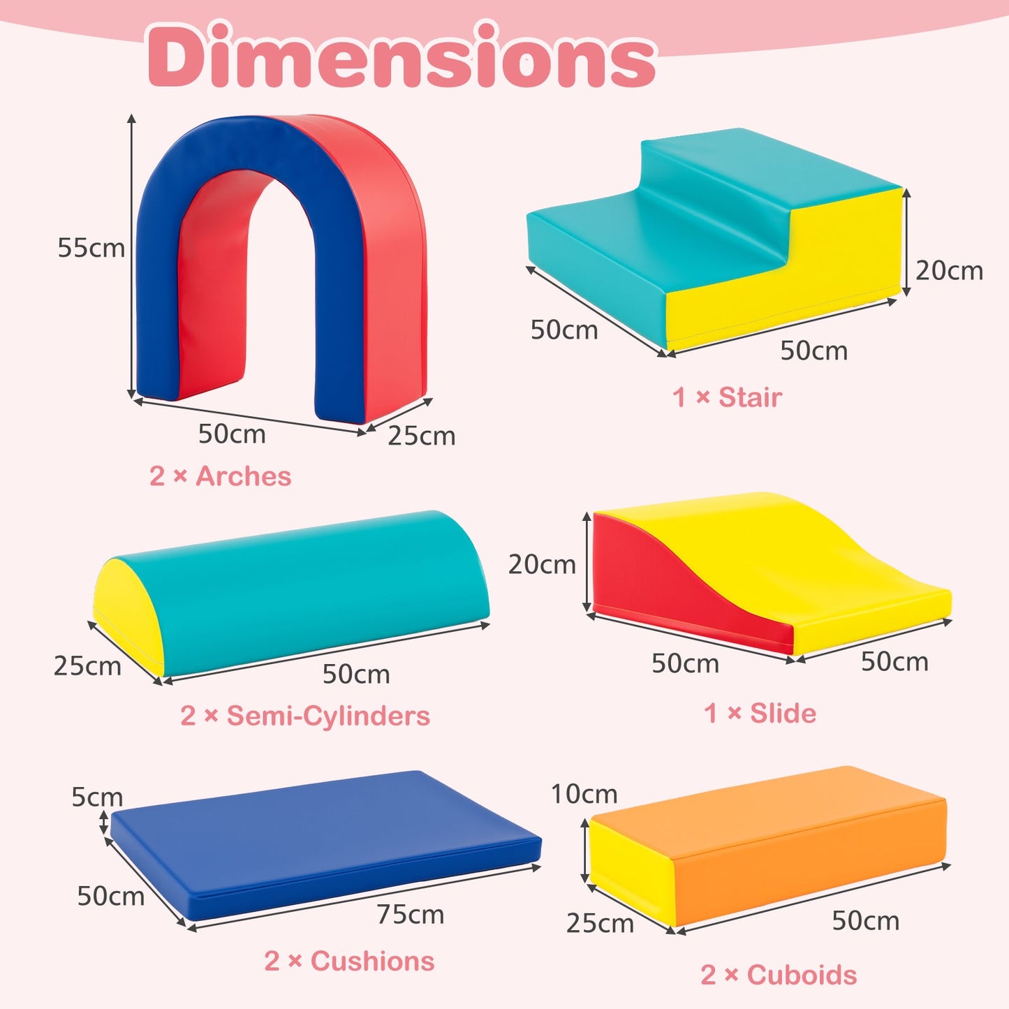 10-Piece Foam Climbing Blocks for Crawling Climbing and Sliding-Red