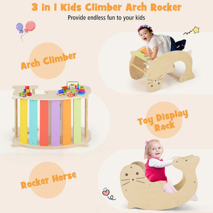 3-in-1 Climbing Toy Set for Kids with Cute Sea Lion Pattern & Rich Colors-Natural