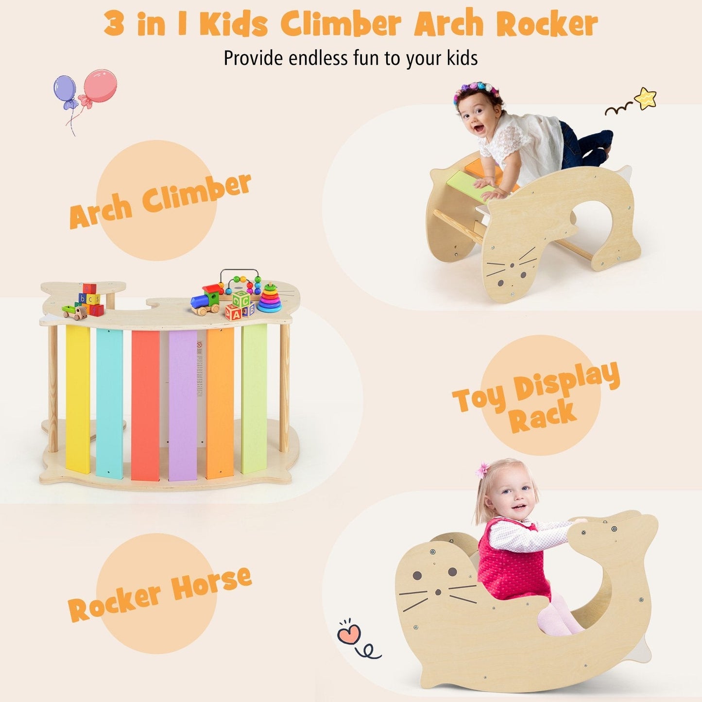 3-in-1 Climbing Toy Set for for 3-14 Years Old Toddlers-Multicolor