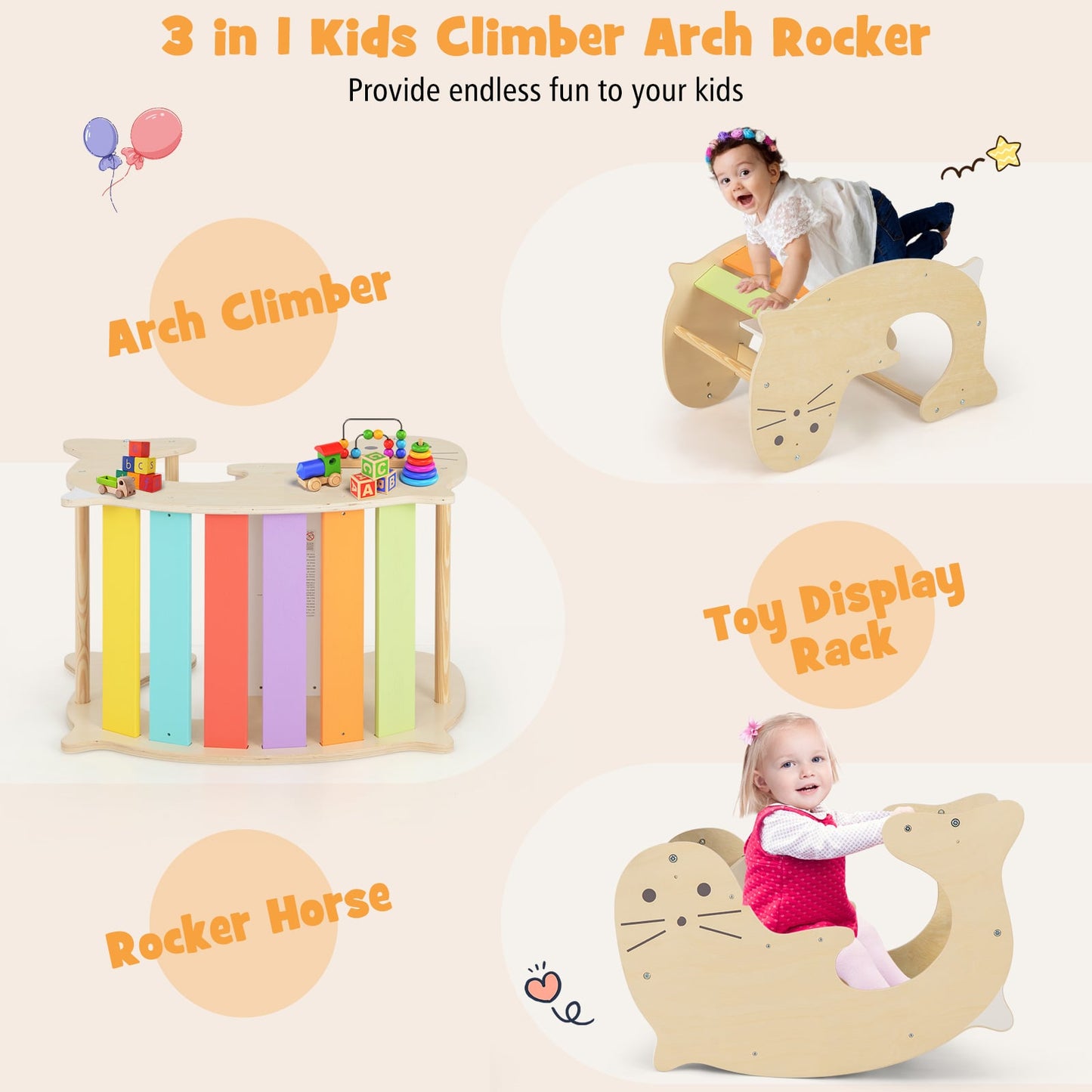 3-in-1 Climbing Toy Set for for 3-14 Years Old Toddlers-Multicolor