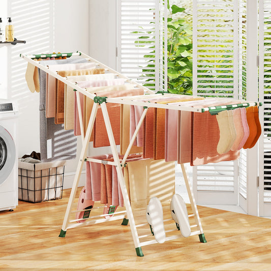 Clothes Drying Rack Foldable Metal Laundry Drying Rack-Beige