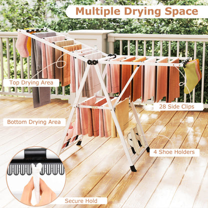 Clothes Drying Rack Foldable Laundry Drying Rack with 18 Drying Rails-White