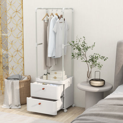 Freestanding Heavy-duty Clothing Stand Dresser with Hanging Rod and Storage Shelves-White