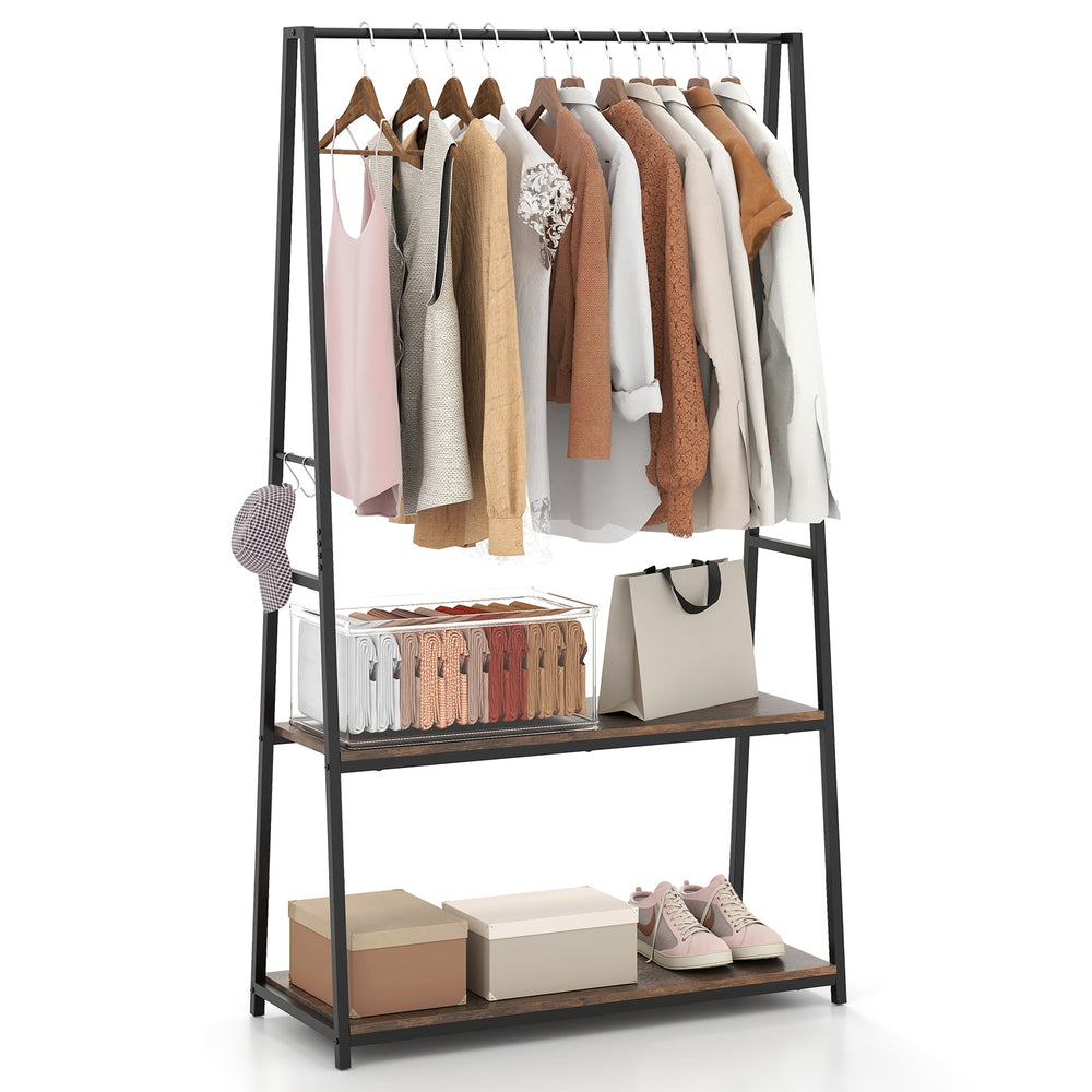 Clothes Rack with 2 Shelves for Laundry Room Bed Room-Brown