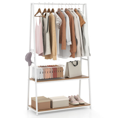 Clothes Rack with 2 Shelves for Laundry Room Bed Room-Natural