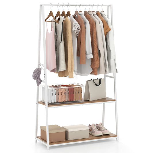 Clothes Rack with 2 Shelves for Laundry Room Bed Room-Natural