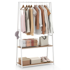 Clothes Rack with 2 Shelves for Laundry Room Bed Room-Natural