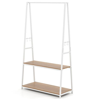 Clothes Rack with 2 Shelves and S Hooks for Laundry-Natural