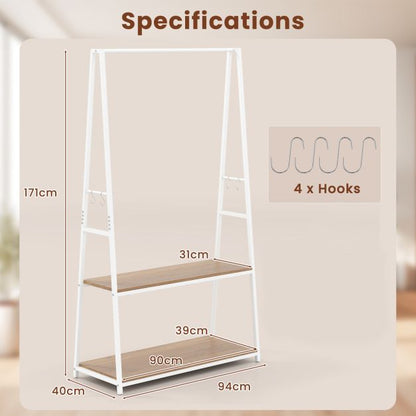 Clothes Rack with 2 Shelves and S Hooks for Laundry-Natural