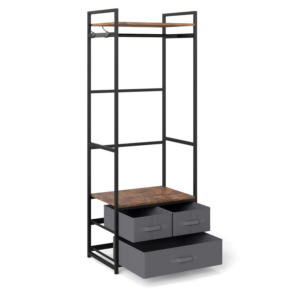 Clothes Rack with Drawers and Shelves for Entryway and Bedroom-Rustic Brown