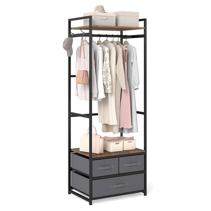 Clothes Rack with Drawers and Shelves for Entryway and Bedroom-Rustic Brown