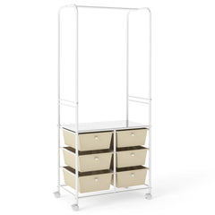 Clothing Rack Coat Hanger with 6 Drawers 4 Universal Wheels and 2 Anti-Tipping Kits-White