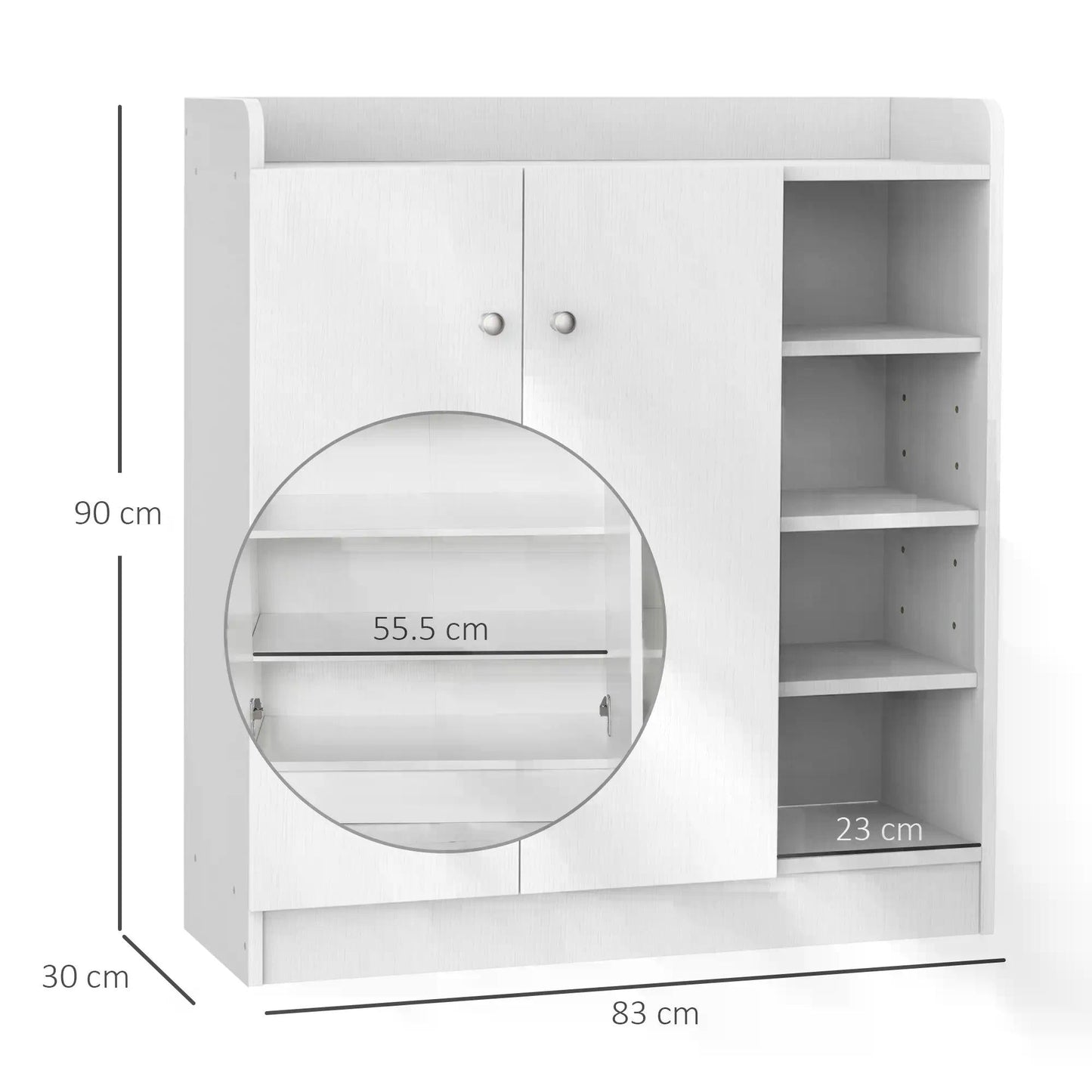 HOMCOM Shoe Storage Cabinet Two Doors w/ Adjustable 4 Shelves Cupboard Footwear Rack Stand Organiser Hallway White