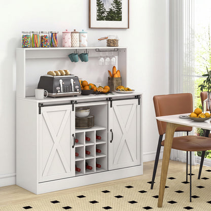 Coffee Bar Cabinet with Charging Station and Sliding Doors-White