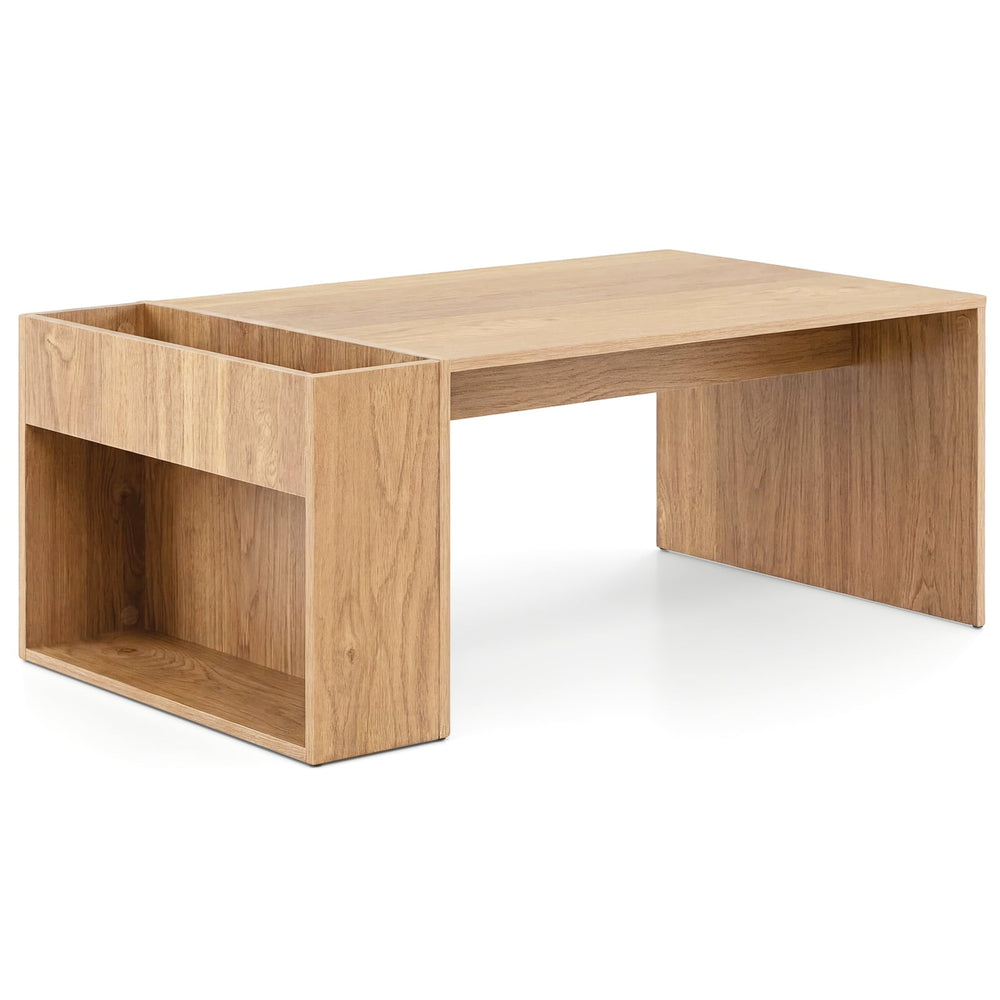 Coffee Table 85cm Coffee Table with Double-Layer Storage Space-Natural