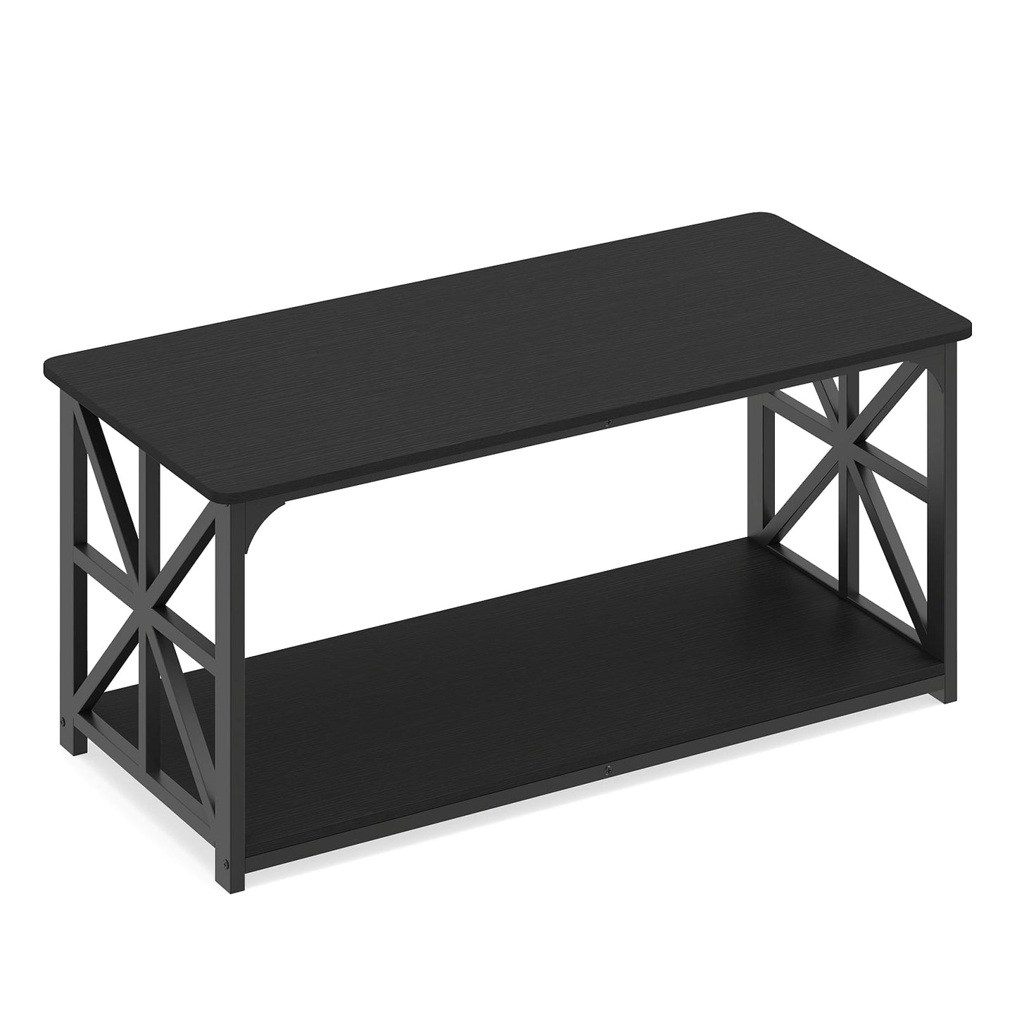Coffee Table Industrial Farmhouse Accent Table with Open Storage Shelf-Black