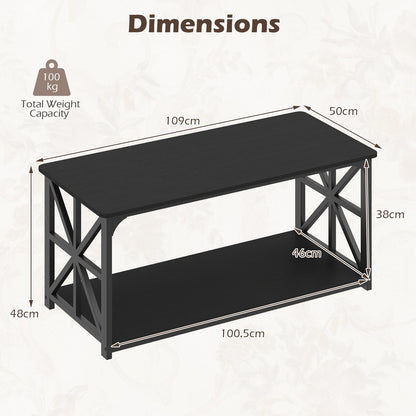 Coffee Table Industrial Farmhouse Accent Table with Open Storage Shelf-Black