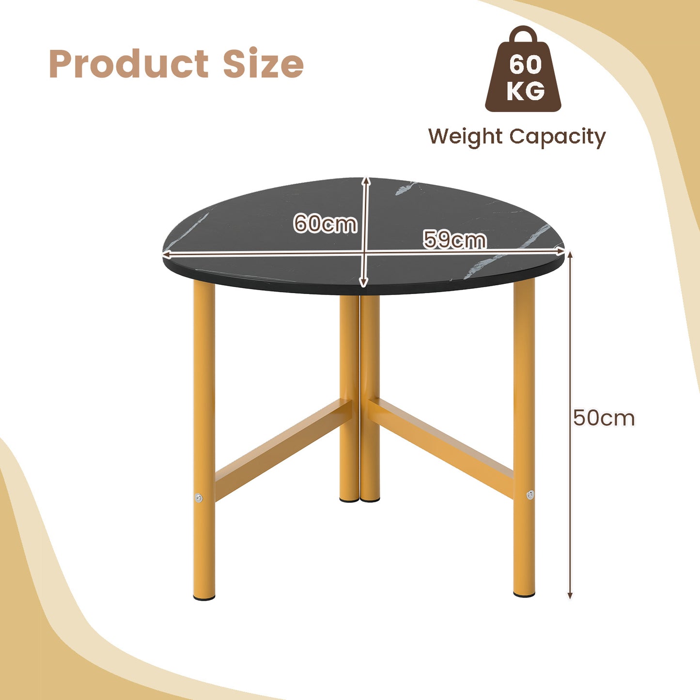 Coffee Table Triangle Center Table with Metal Legs Industrial Accent Sofa Table-Black