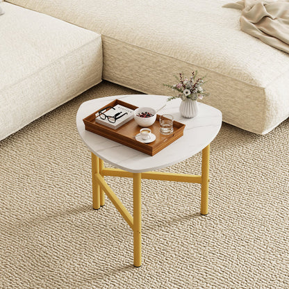 Coffee Table Triangle Center Table with Metal Legs Industrial Accent Sofa Table-White