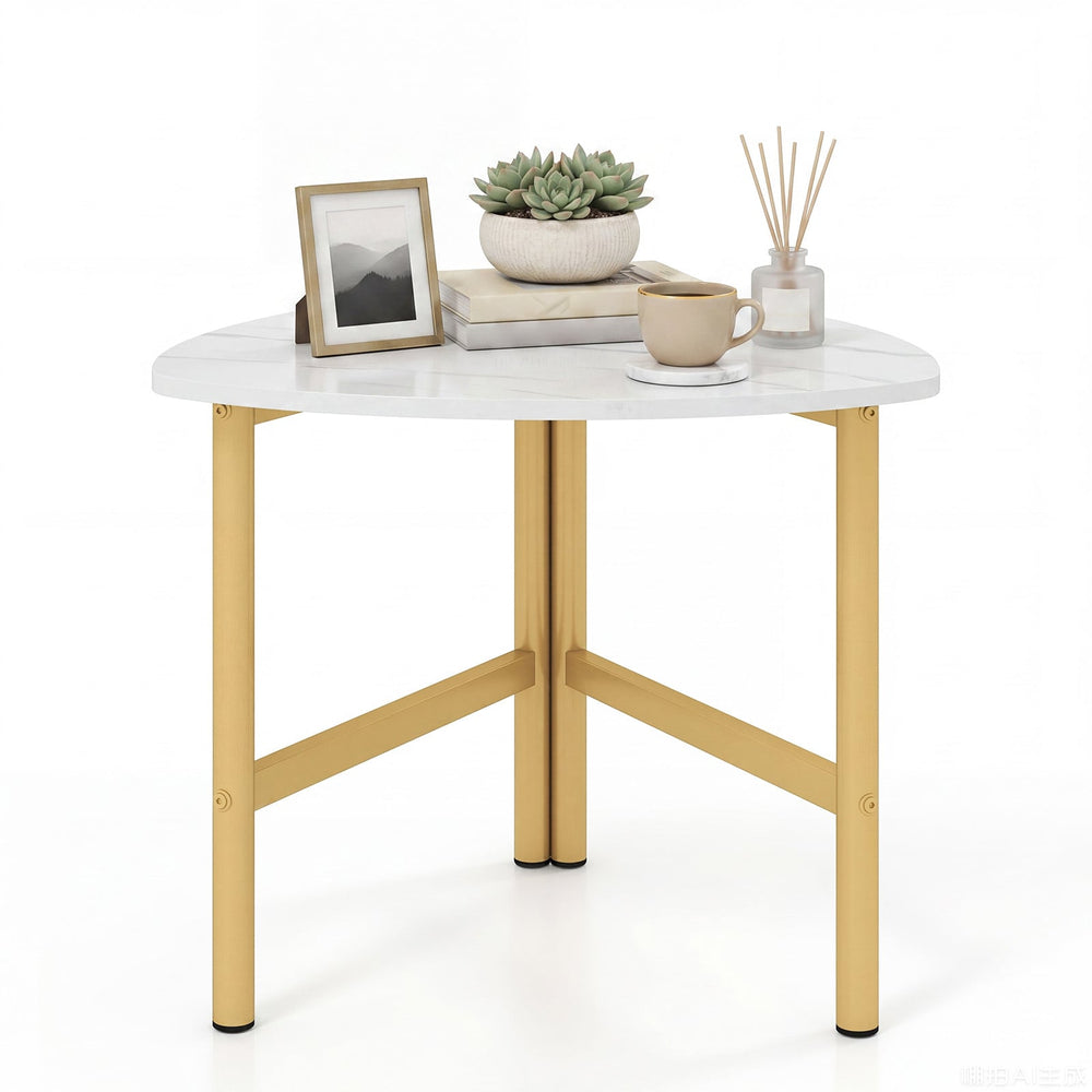 Coffee Table Triangle Center Table with Metal Legs Industrial Accent Sofa Table-White
