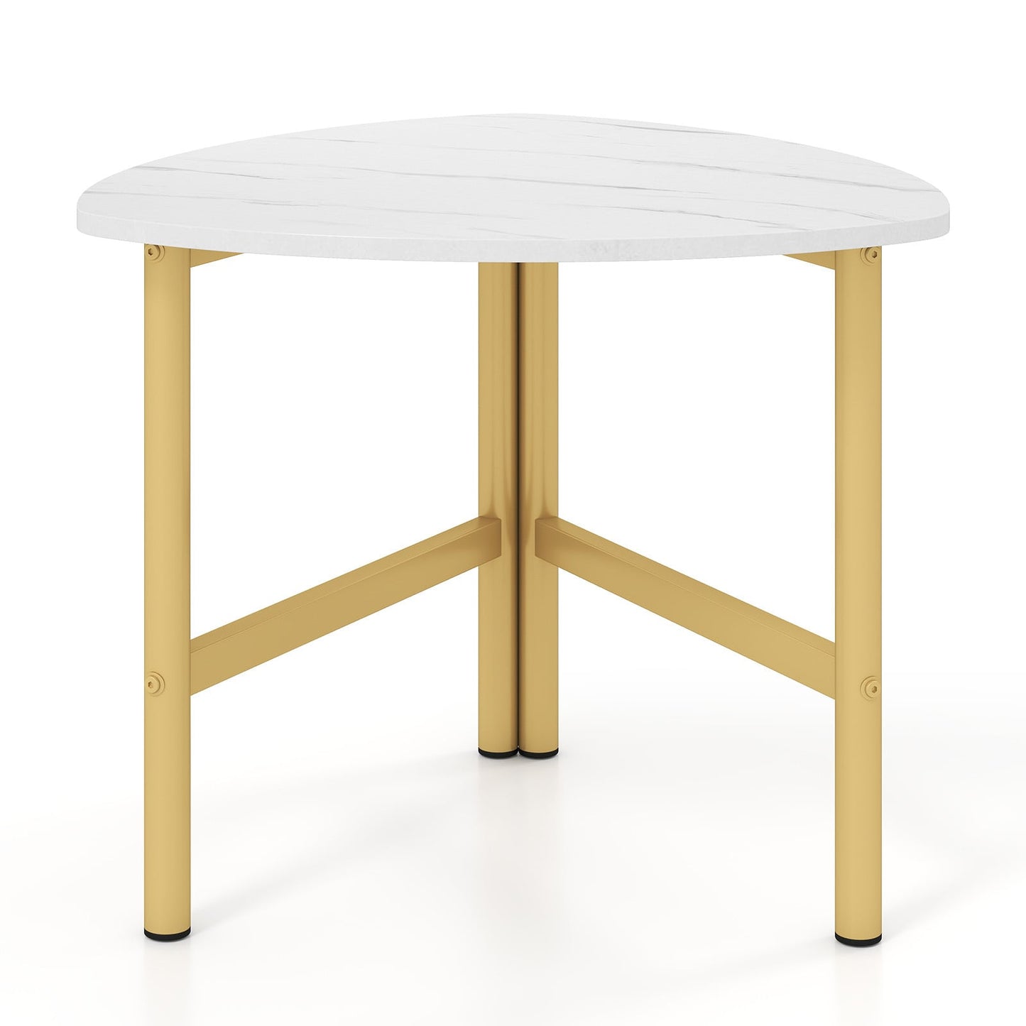 Coffee Table Triangle Center Table with Metal Legs Industrial Accent Sofa Table-White
