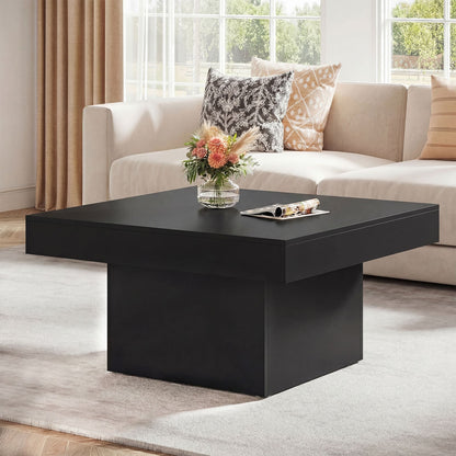 Coffee Table with LED Lights Square Center Table with Remote and 20 Static Colors-Black