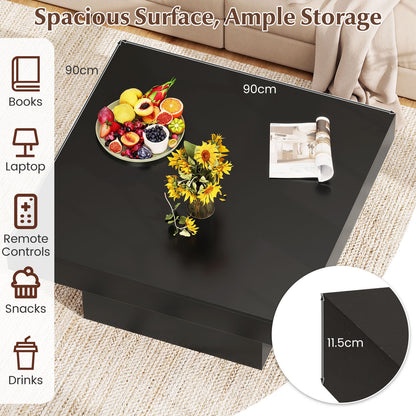 Coffee Table with LED Lights Square Center Table with Remote and 20 Static Colors-Black