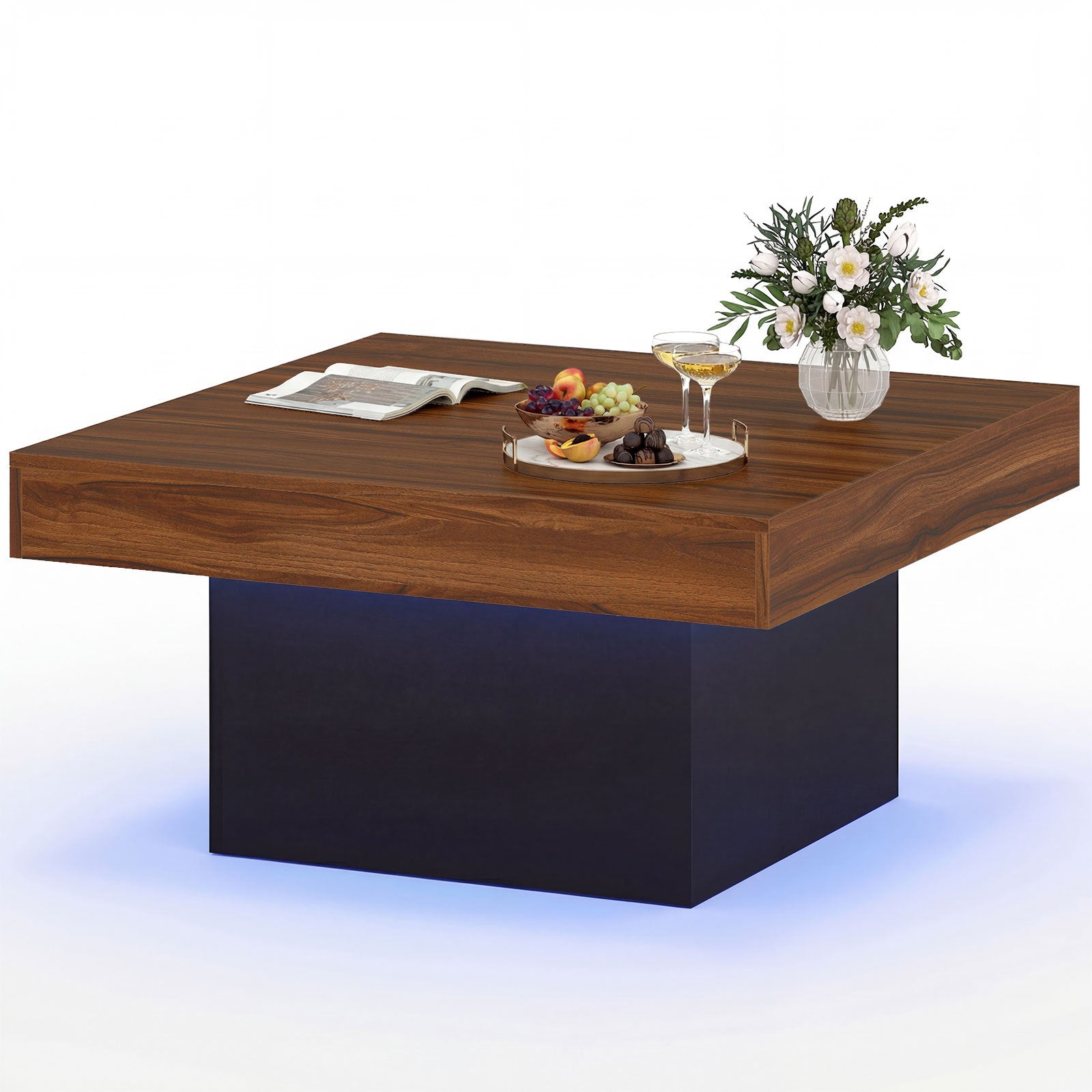 Coffee Table with LED Lights Square Center Table with Remote and 20 Static Colors-Coffee