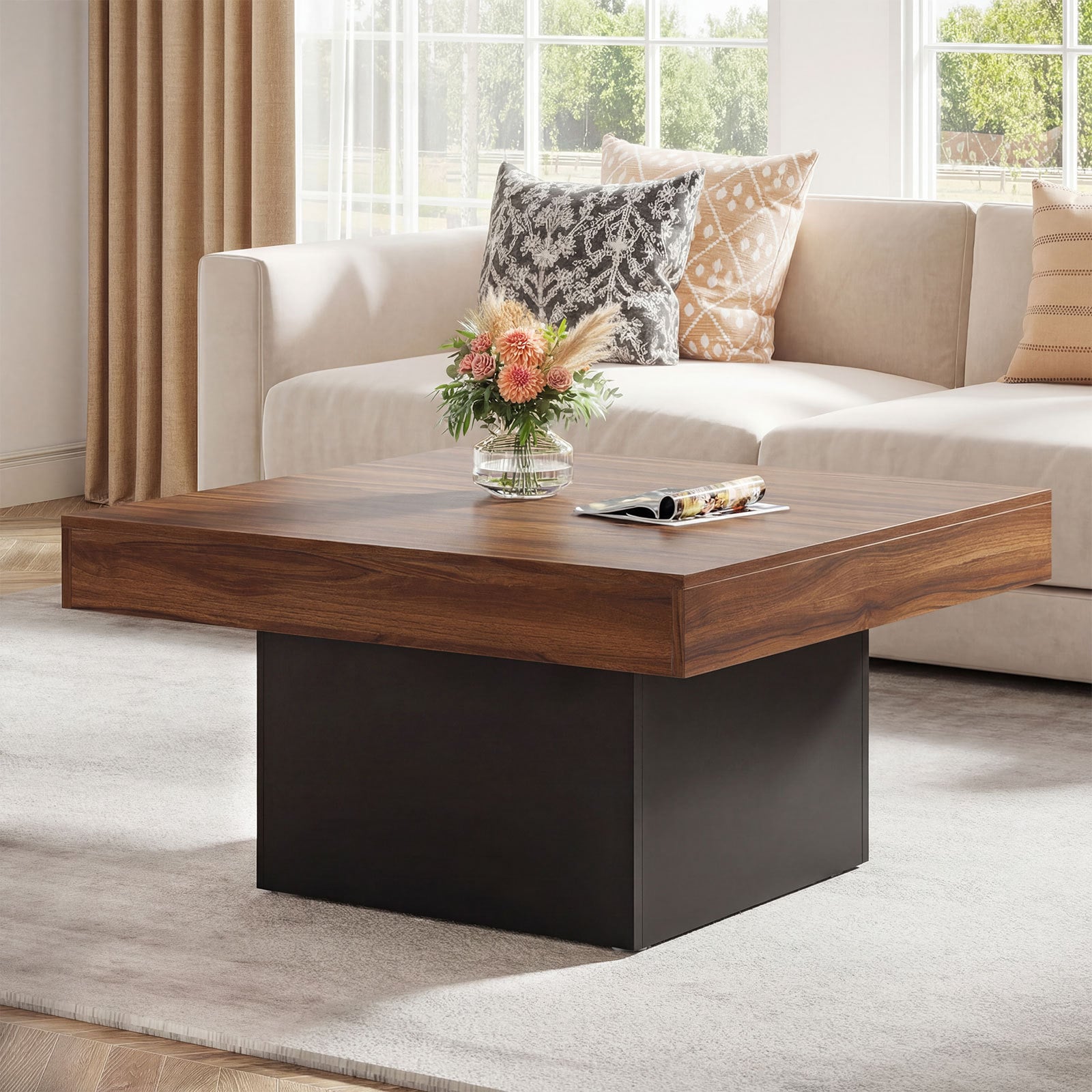 Coffee Table with LED Lights Square Center Table with Remote and 20 Static Colors-Coffee