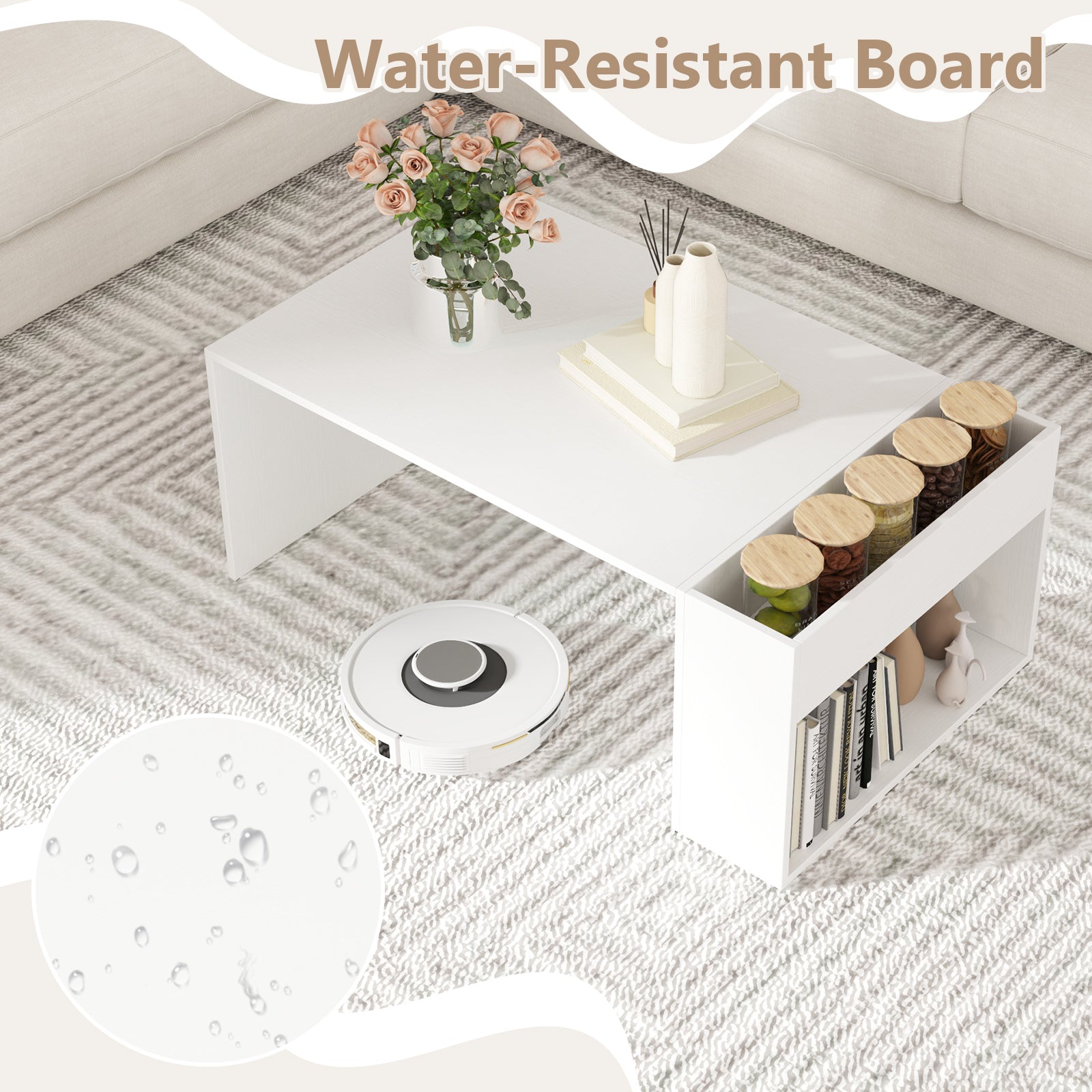 Coffee Table 85cm Coffee Table with Double-Layer Storage Space-White