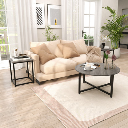 3-Piece Coffee Table Set with Heavy-duty Metal Frame-Grey